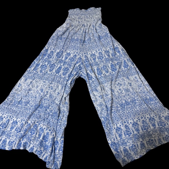 Billabong Light Blue Printed Strapless Wide-Leg Jumpsuit - Picture 2 of 8